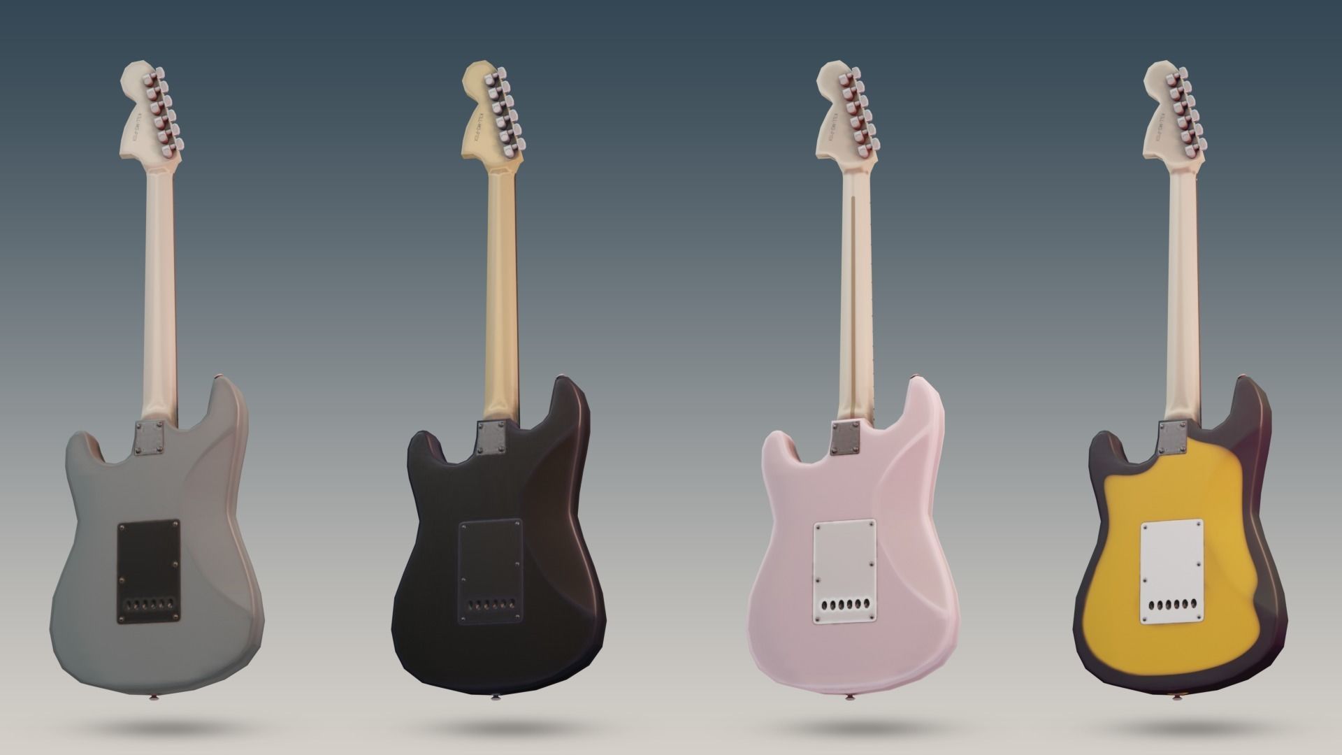 8 Low-Poly Stylized Electric Guitars - Pack Low-poly 3D model_8