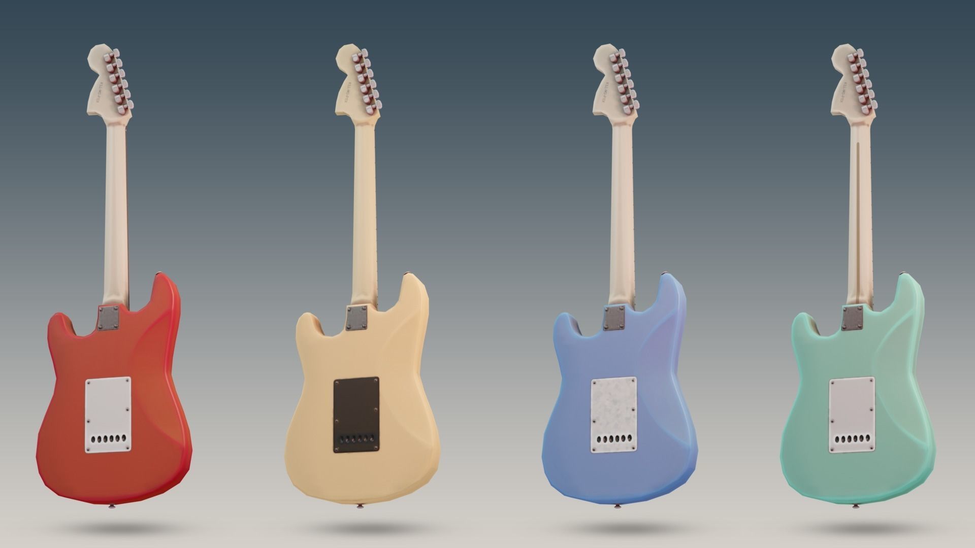 8 Low-Poly Stylized Electric Guitars - Pack Low-poly 3D model_6