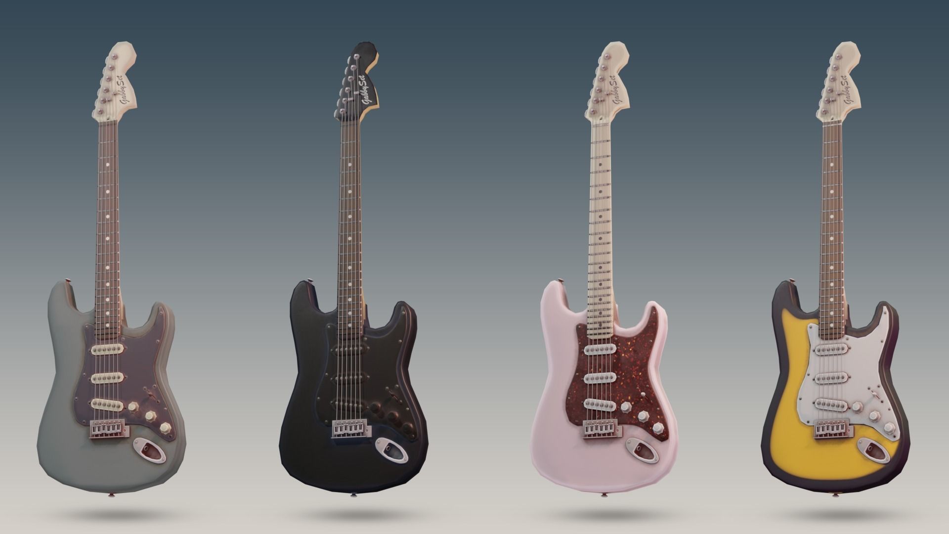 8 Low-Poly Stylized Electric Guitars - Pack Low-poly 3D model_7