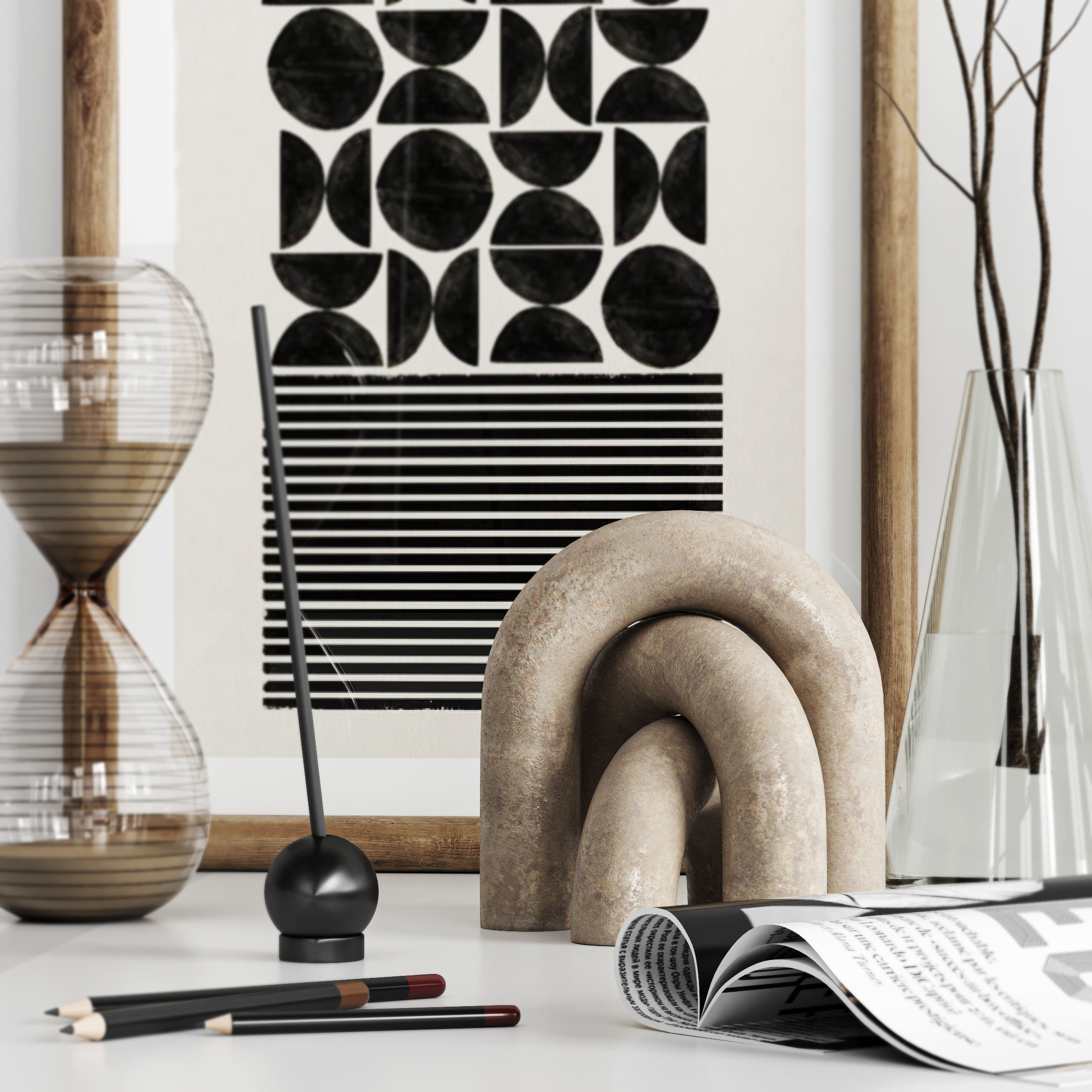 Decorative set objects on table 3D model_1