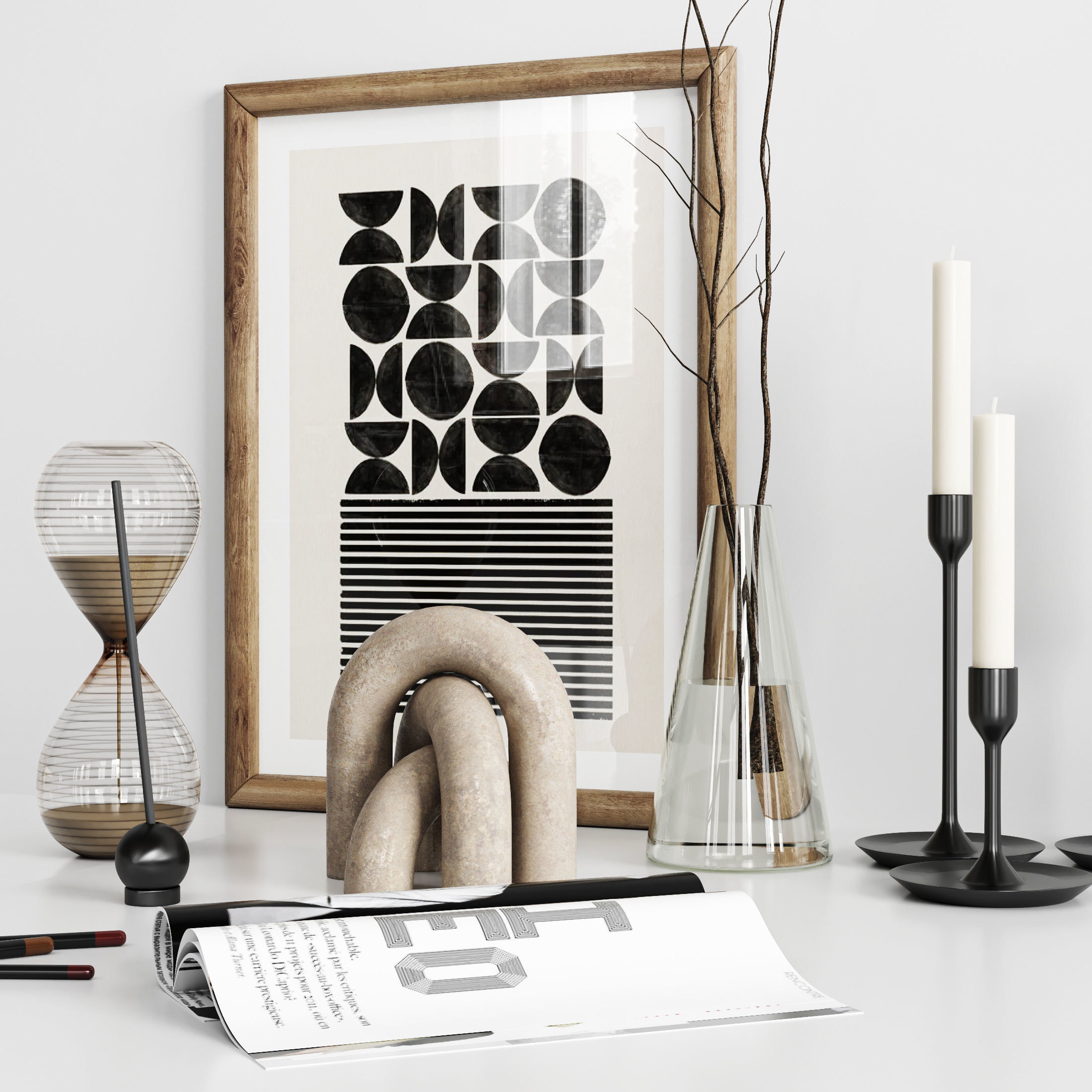 Decorative set objects on table 3D model_2