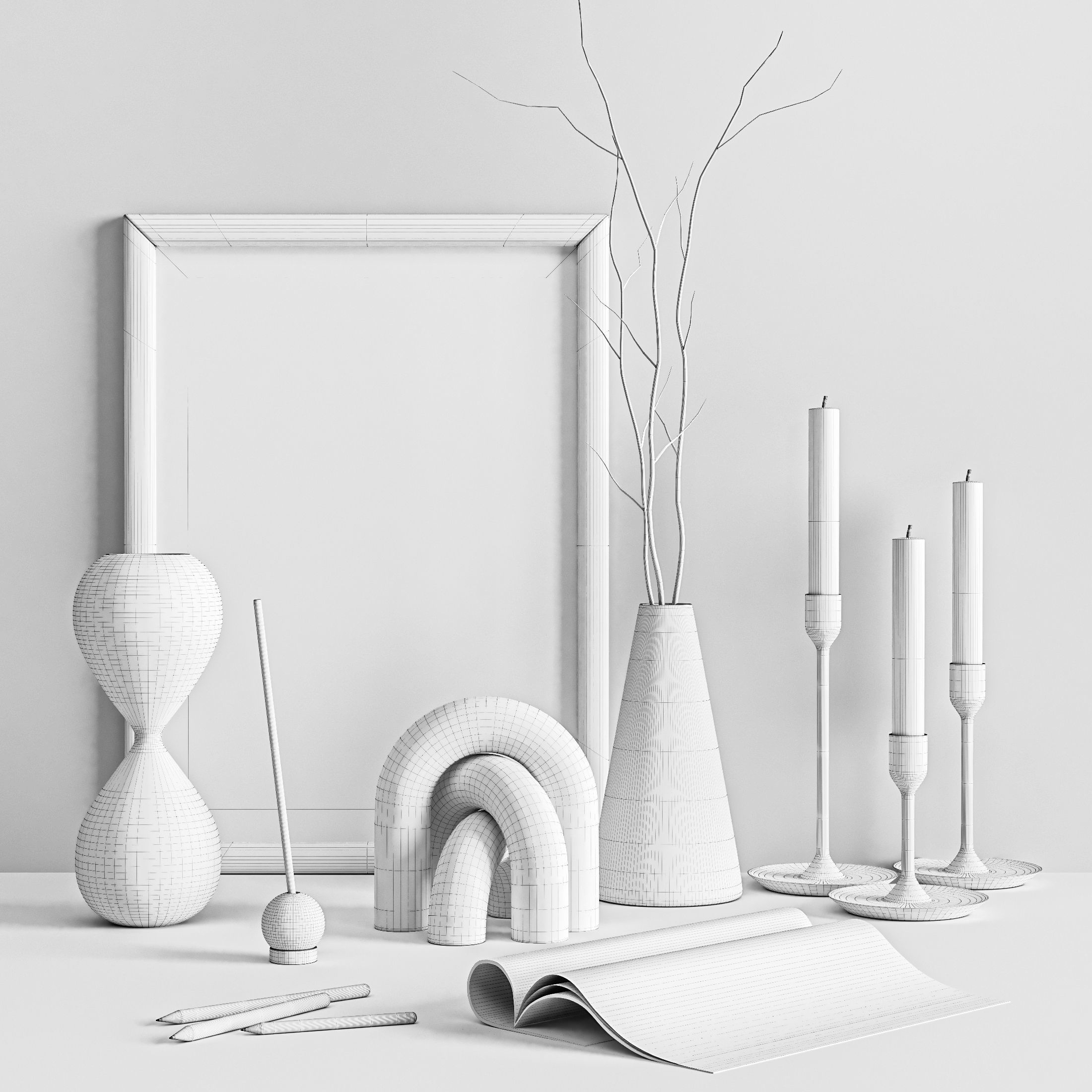 Decorative set objects on table 3D model_3