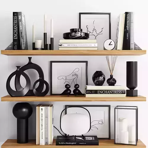 Decorative set objects on shelf