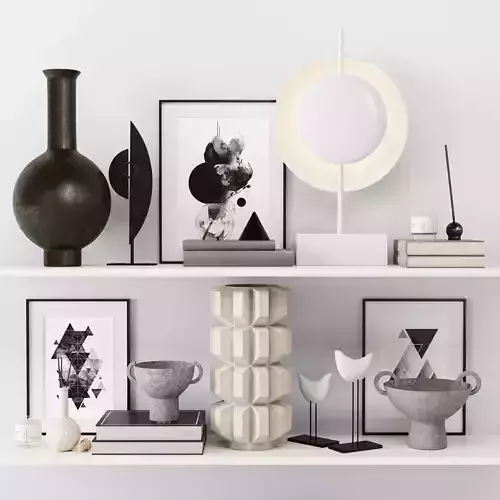 Decorative set shelf with two bird figurines and bowl 3D model