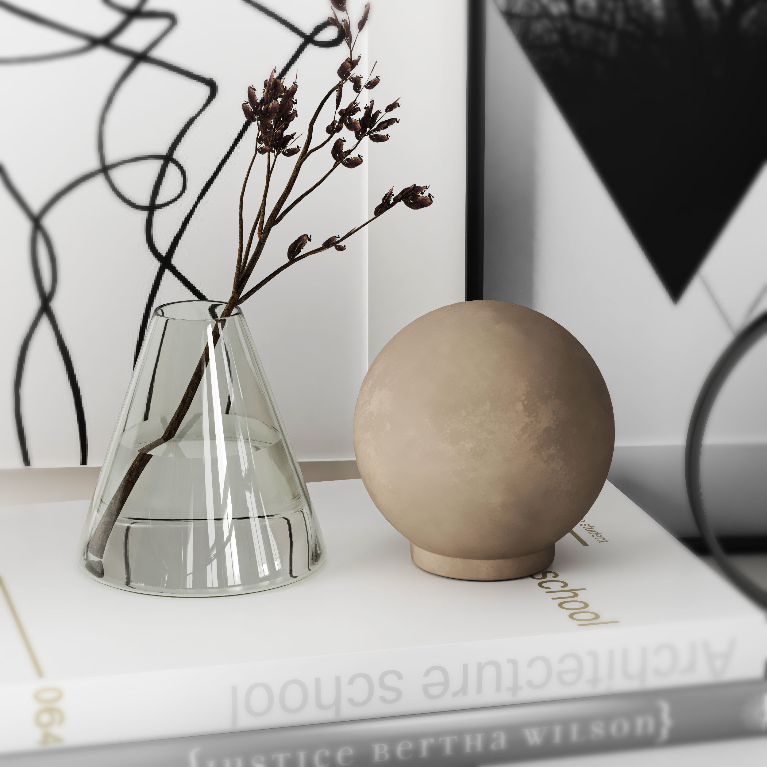 Decorative set bookshelf with bird figurines 3D model_2