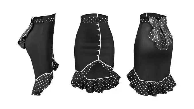 Retro Pencil Skirt with Frills