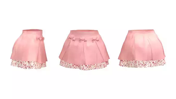 Girls Pleated Skirt With Bows Low-poly 3D model