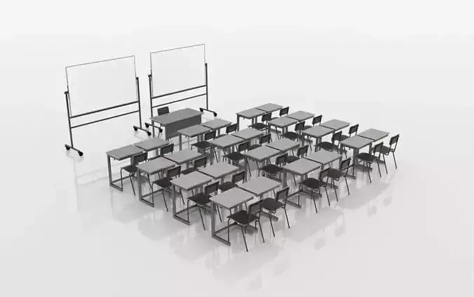 School Classroom Funiture Set 3D model - Gray