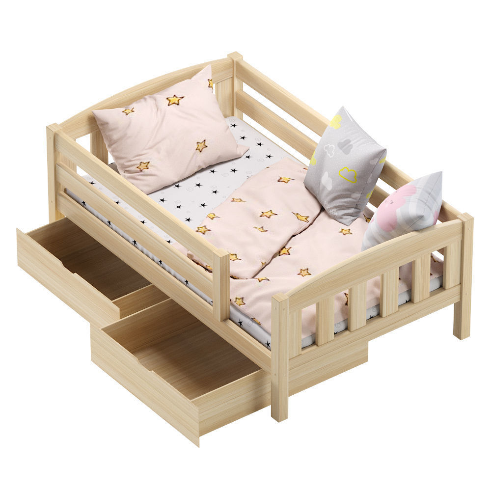 Bed With a Side Ernie Solid Pine Ekomebel 3D model_1