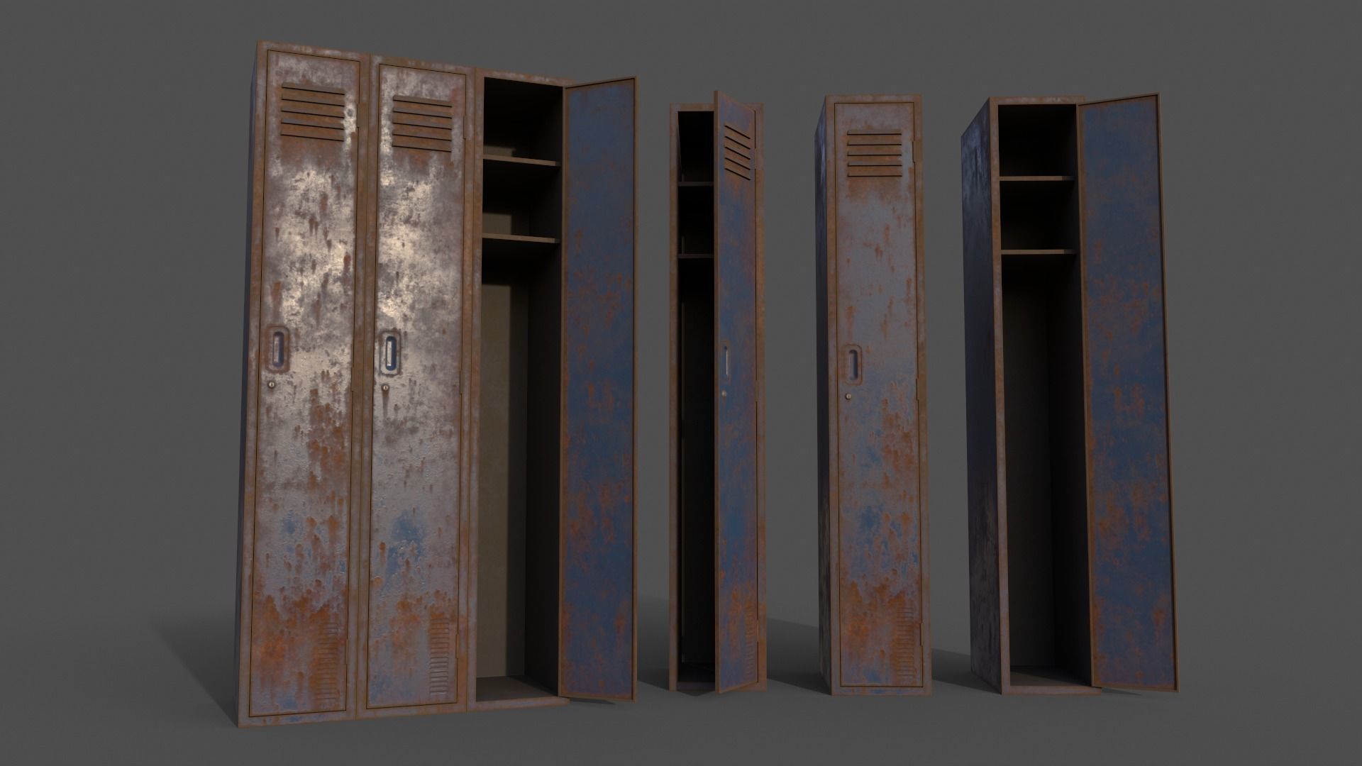 PBR School Gym Locker 03 - Blue Dark Low-poly 3D model_7