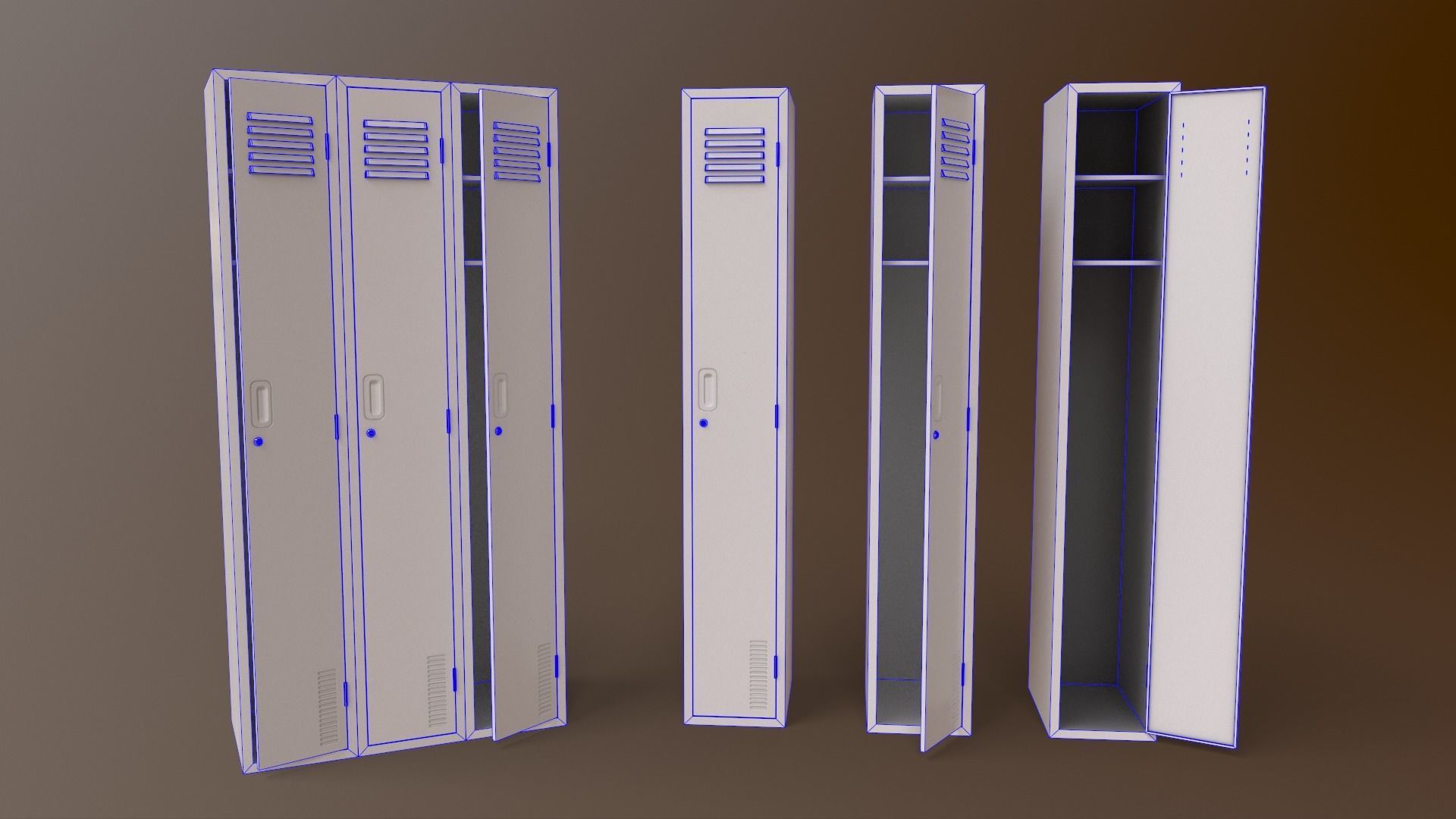 PBR School Gym Locker 03 - Blue Dark Low-poly 3D model_28