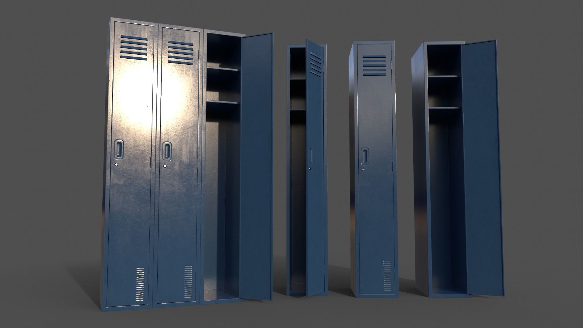 PBR School Gym Locker 03 - Blue Dark Low-poly 3D model_5