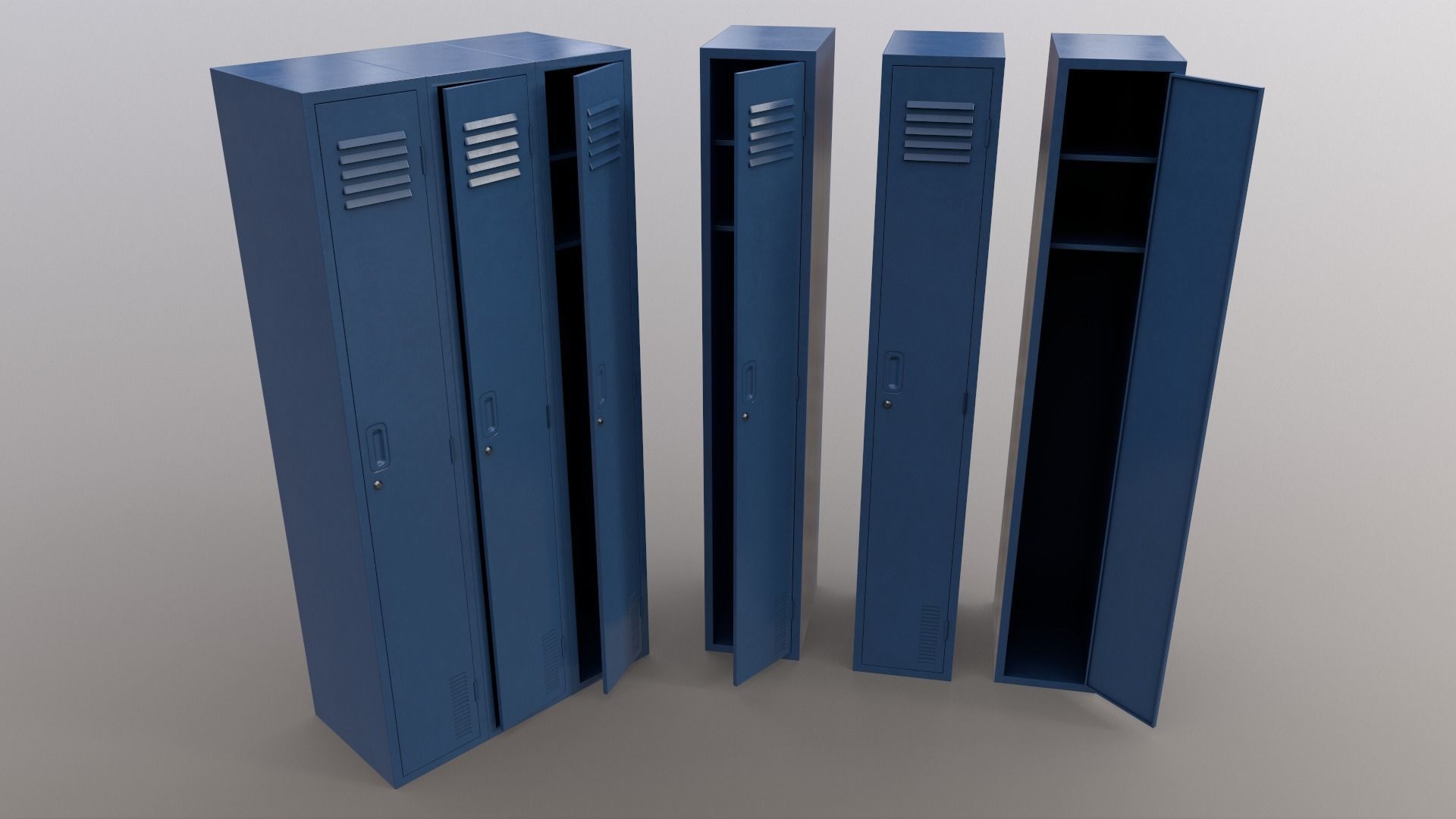 PBR School Gym Locker 03 - Blue Dark Low-poly 3D model_8