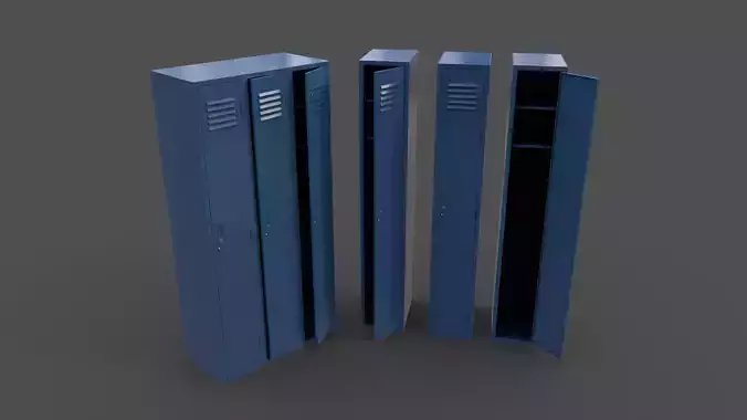 PBR School Gym Locker 03 - Blue Dark Low-poly 3D model