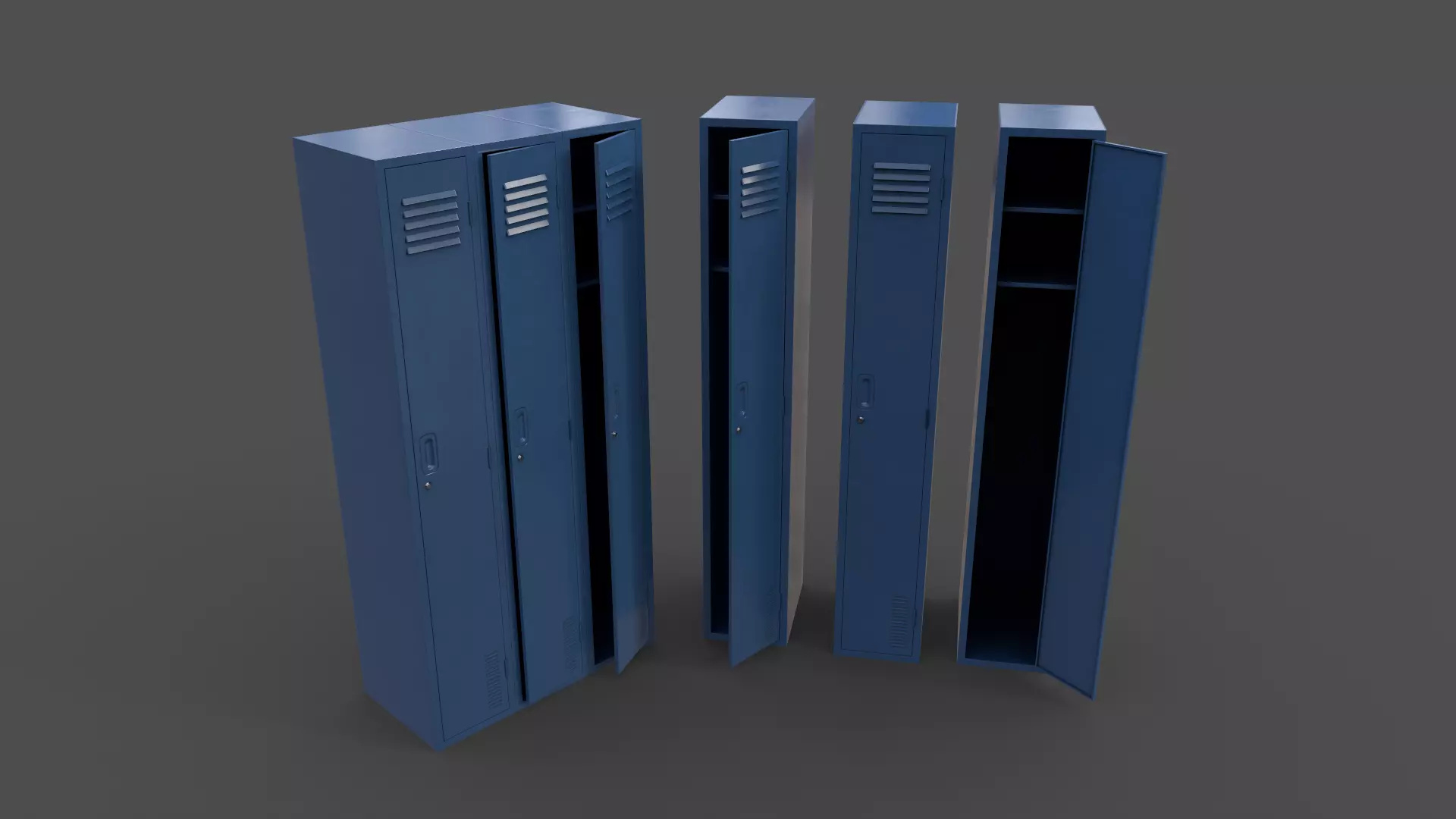 PBR School Gym Locker 03 - Blue Dark Low-poly 3D model_0