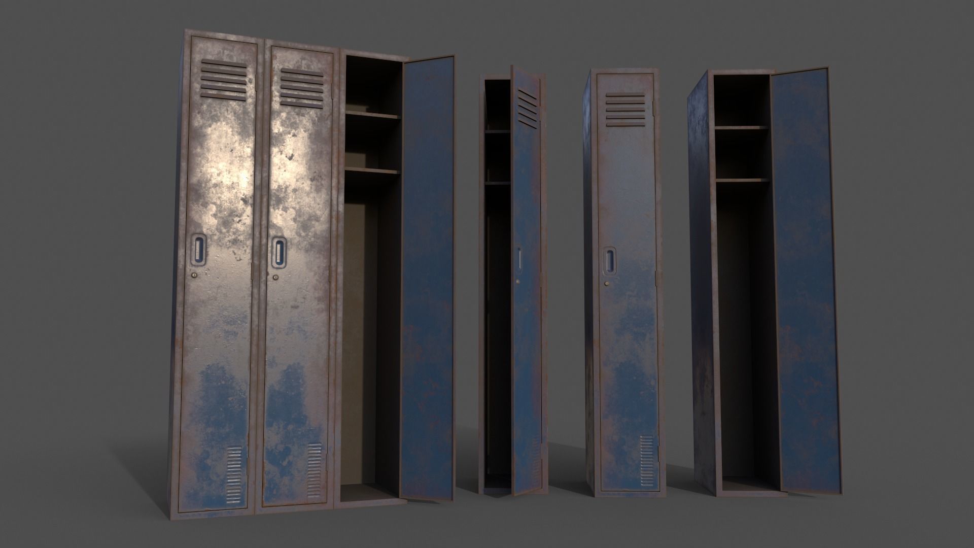 PBR School Gym Locker 03 - Blue Dark Low-poly 3D model_6