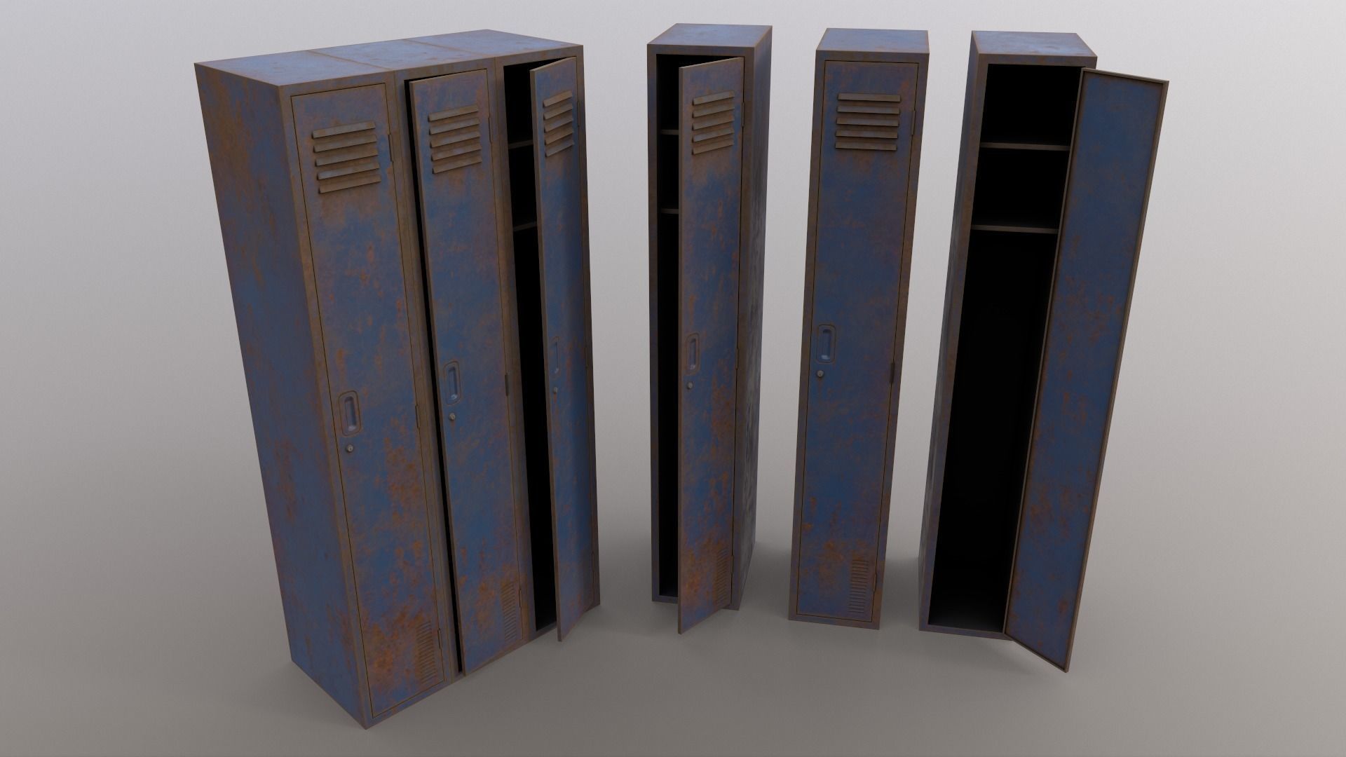 PBR School Gym Locker 03 - Blue Dark Low-poly 3D model_10