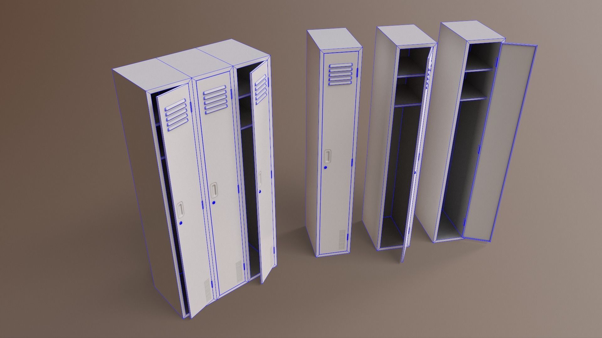 PBR School Gym Locker 03 - Blue Dark Low-poly 3D model_27