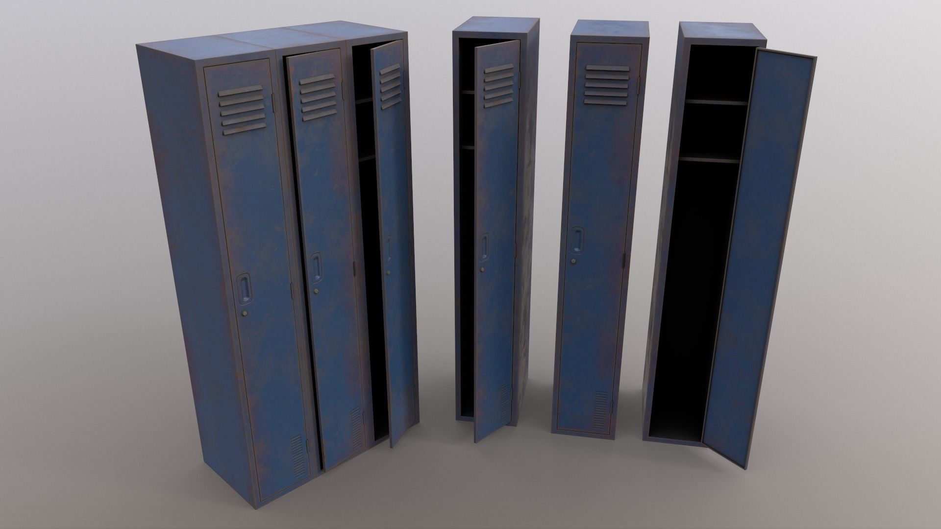 PBR School Gym Locker 03 - Blue Dark Low-poly 3D model_9