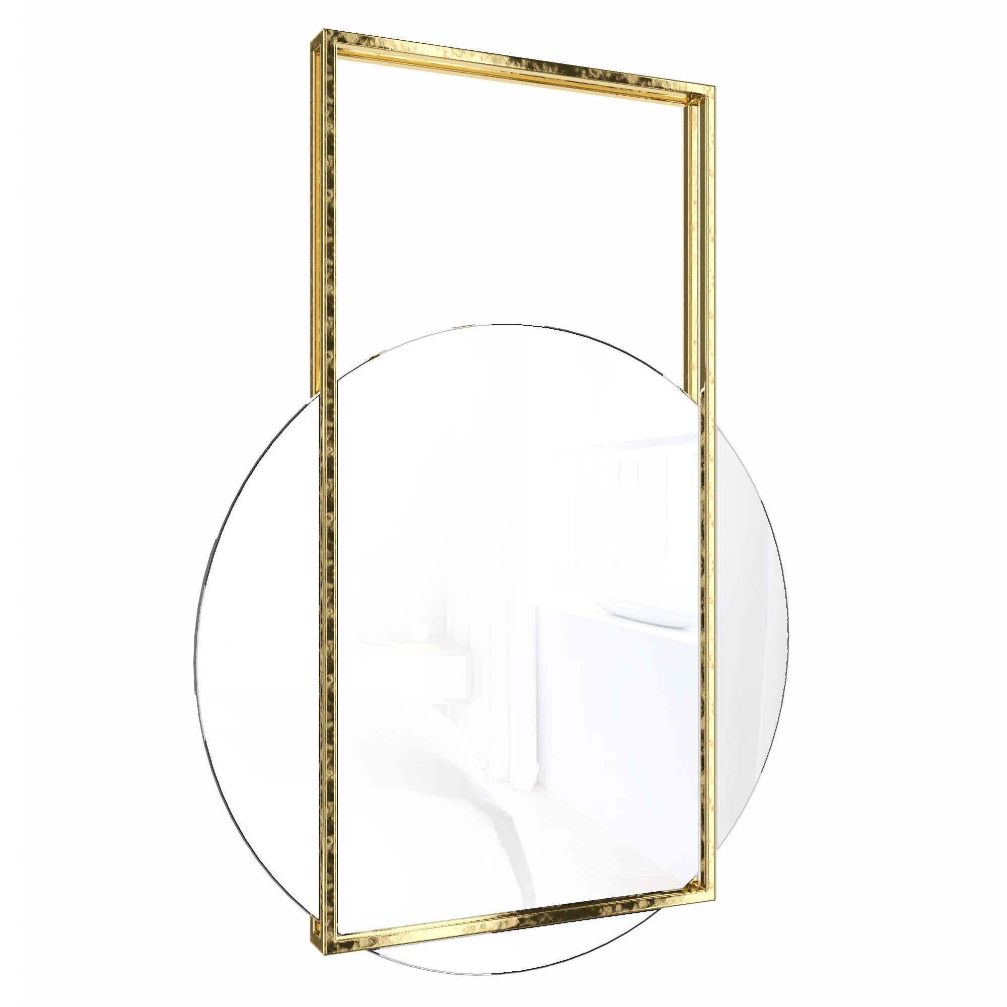 Round mirror with gold decorative metal frame Malory 3D model_1