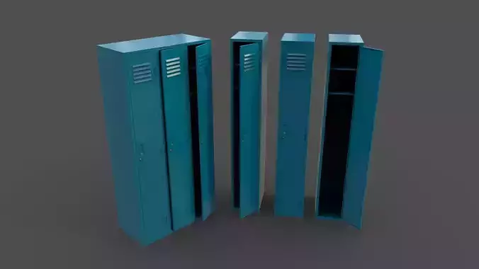 PBR School Gym Locker 03 - Blue Sea Low-poly 3D model