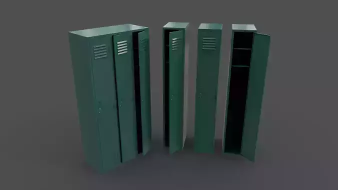 PBR School Gym Locker 03 - Green Dark Low-poly 3D model
