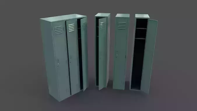 PBR School Gym Locker 03 - Green Light Low-poly 3D model