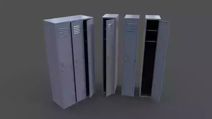 PBR School Gym Locker 03 - Grey Low-poly 3D model