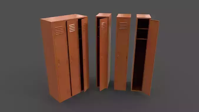 PBR School Gym Locker 03 - Orange Low-poly 3D model