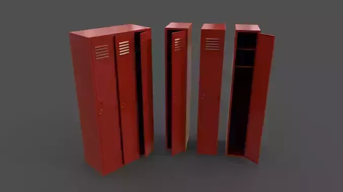 PBR School Gym Locker 03 - Red Low-poly 3D model