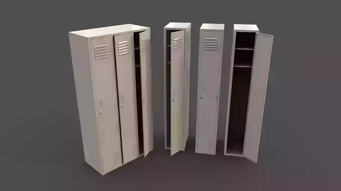 PBR School Gym Locker 03 - White Low-poly 3D model