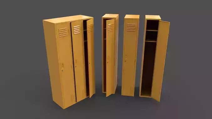 PBR School Gym Locker 03 - Yellow Low-poly 3D model