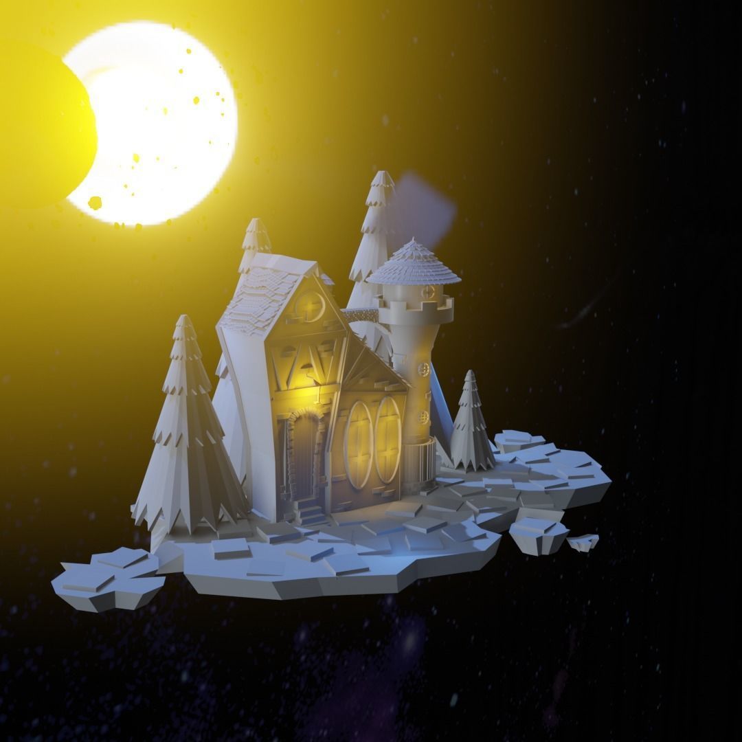 castle in night sky 3D model_1