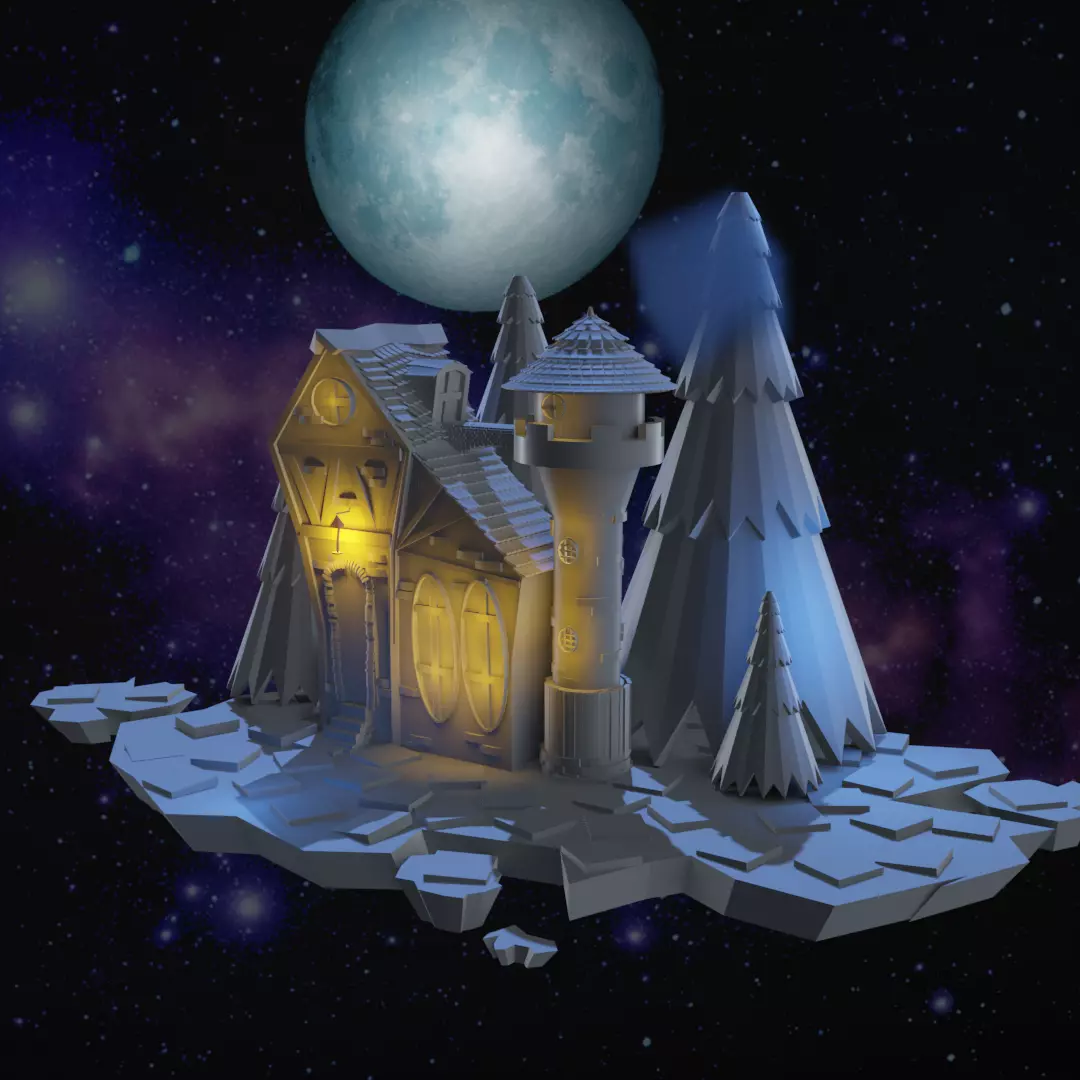castle in night sky 3D model_0
