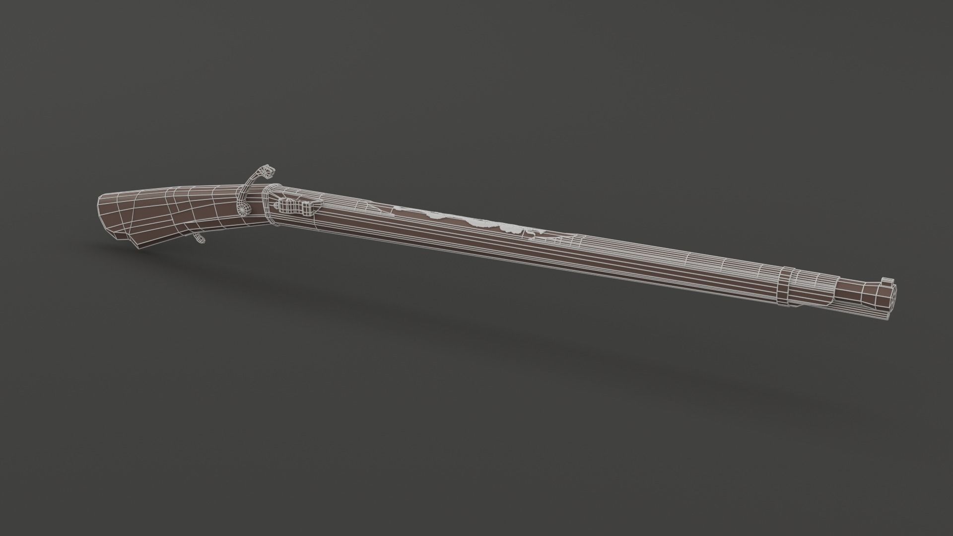 Japanese matchlock rifle Low-poly 3D model_7