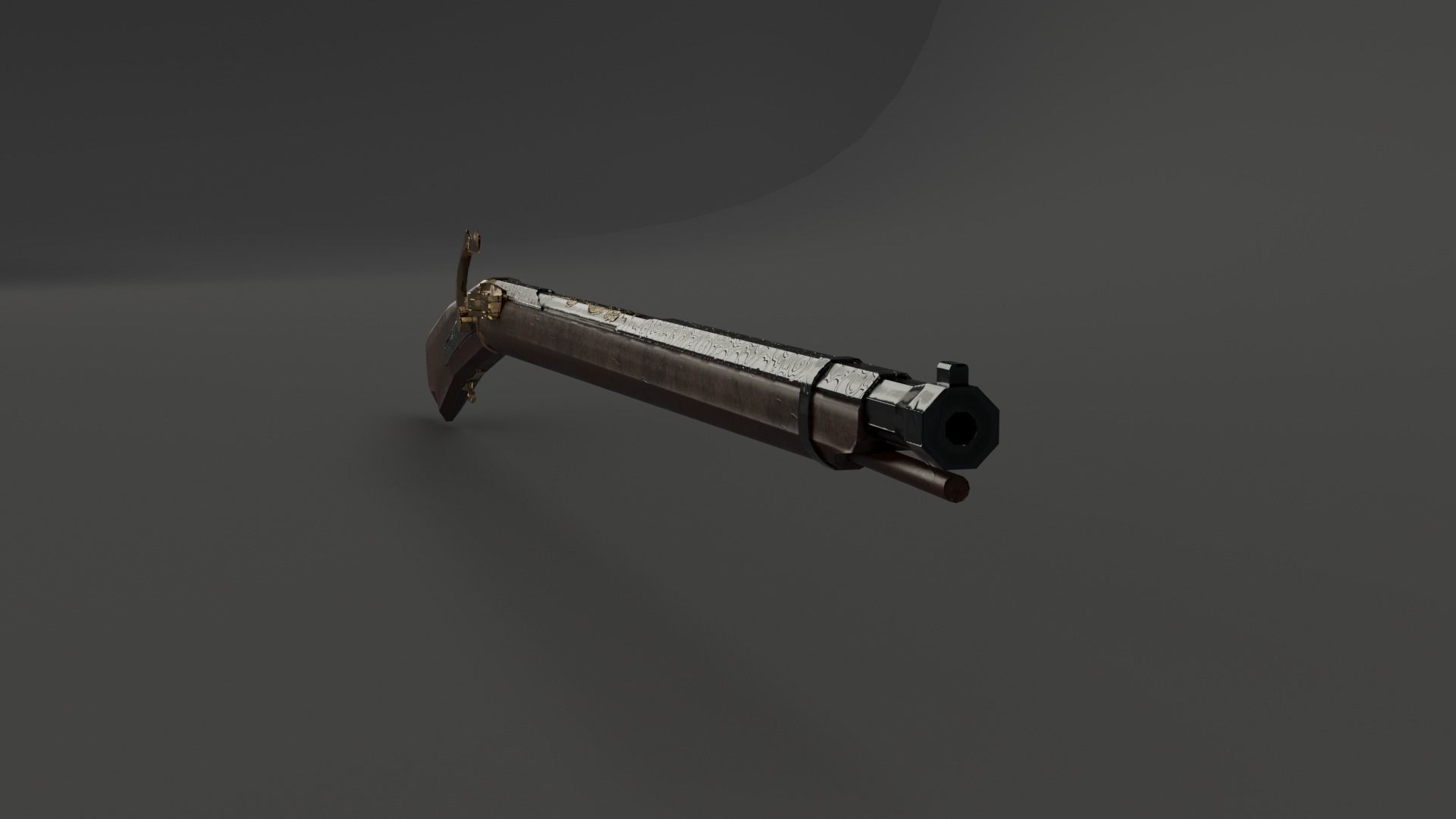 Japanese matchlock rifle Low-poly 3D model_6