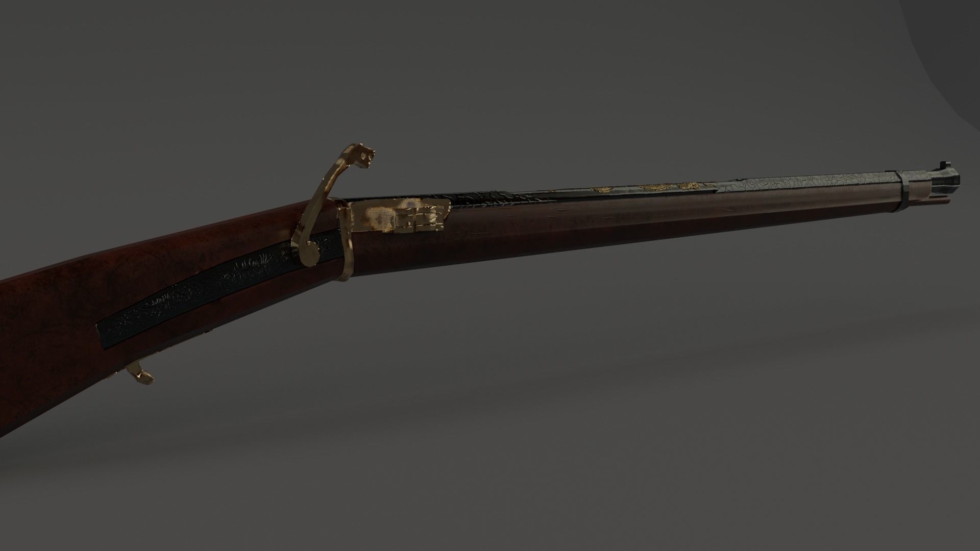 Japanese matchlock rifle Low-poly 3D model_4