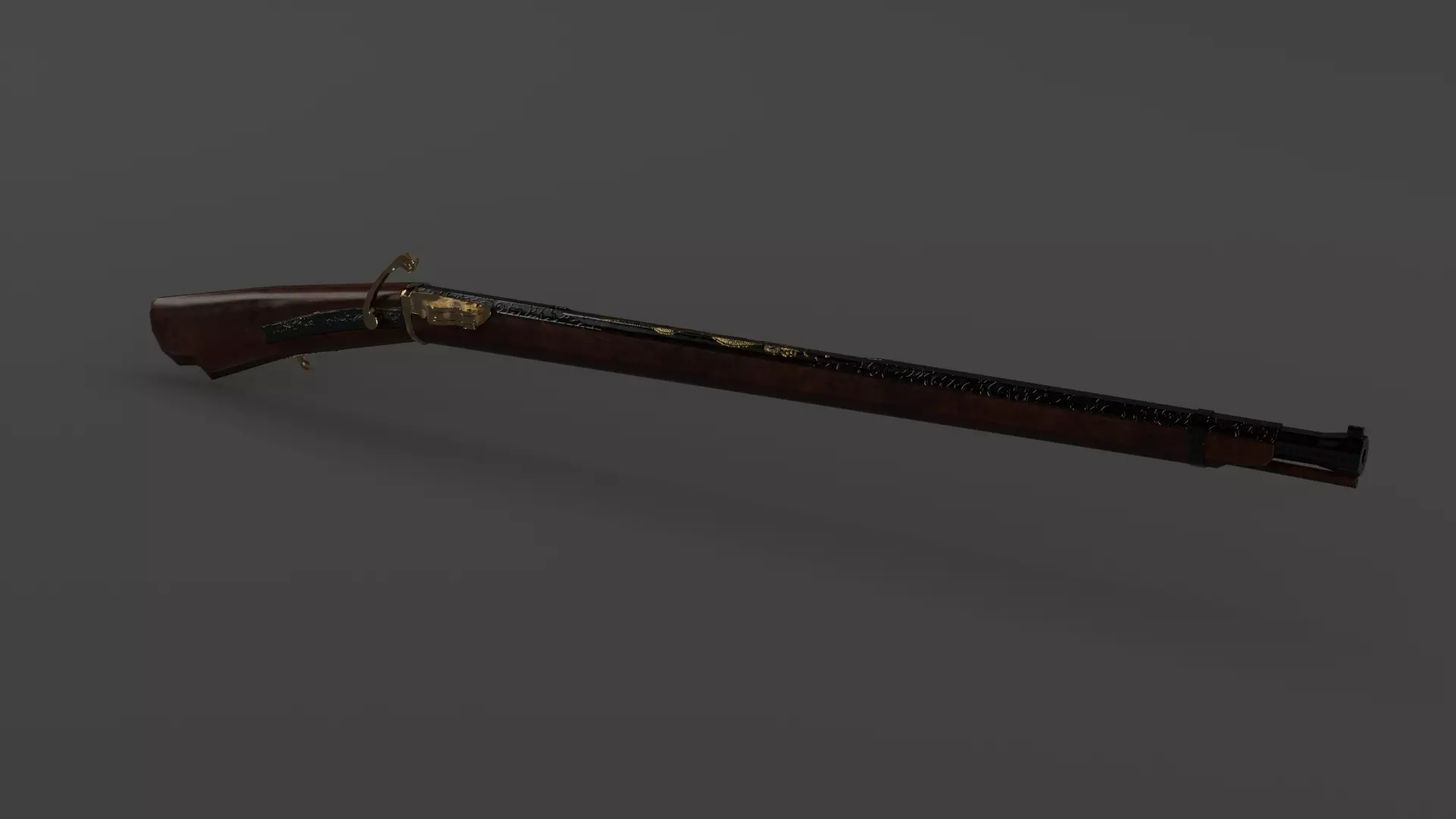 Japanese matchlock rifle Low-poly 3D model_0