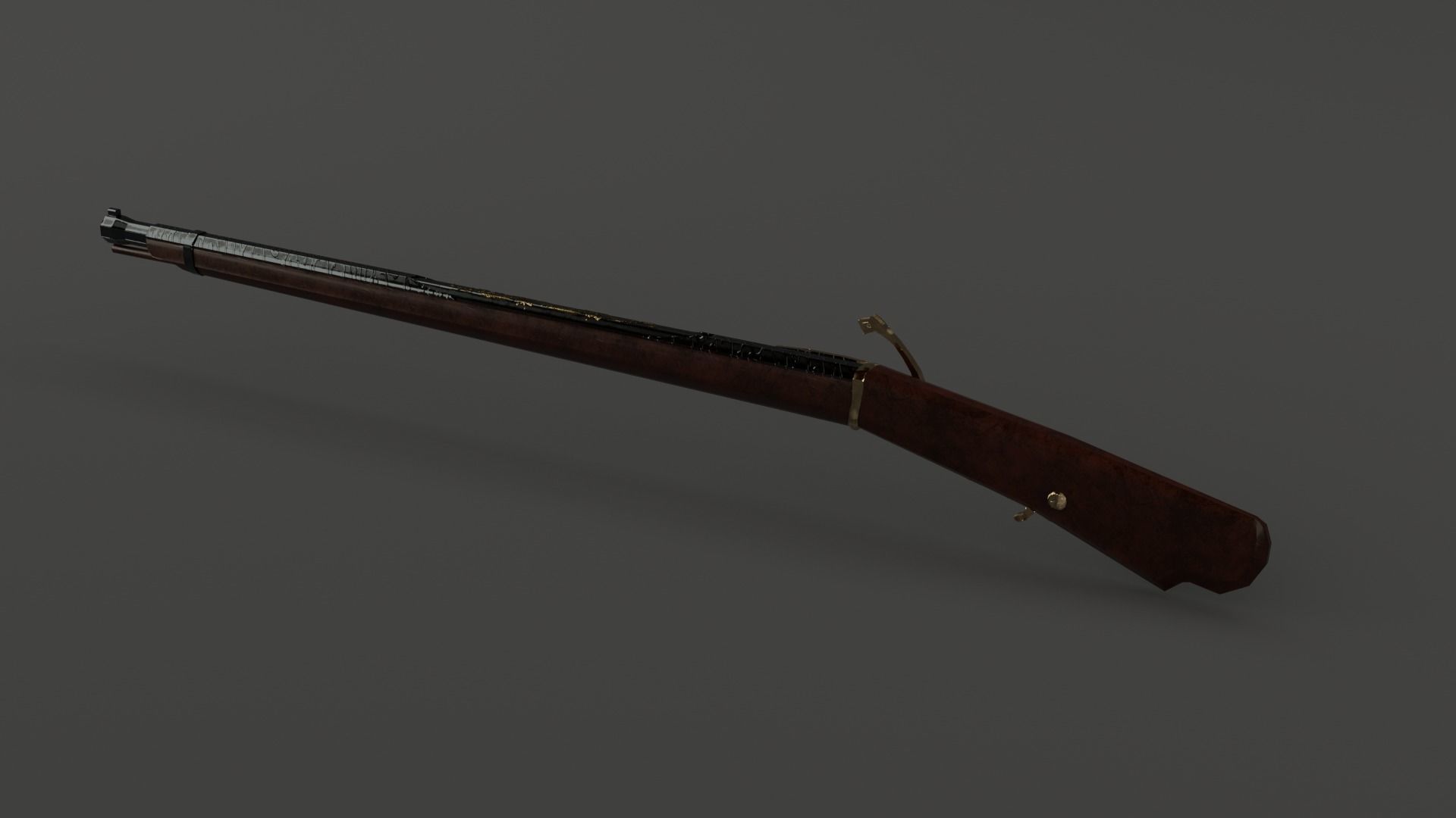 Japanese matchlock rifle Low-poly 3D model_3
