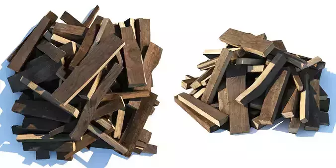 Chopped wood boards 01 3D model