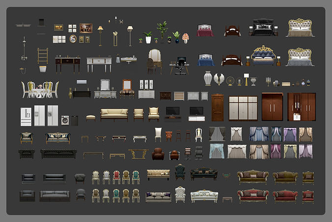 Lowpoly Furniture pack Low-poly 3D model 2