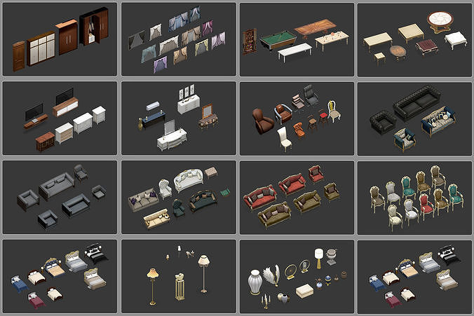 Lowpoly Furniture pack Low-poly 3D model 3