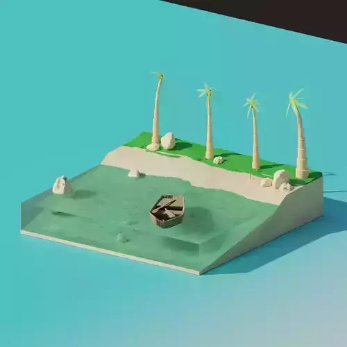 Island with palm trees and boat 3D model