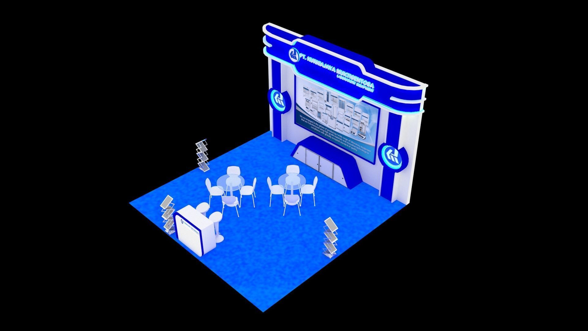 Booth Exhibition Design size 6x6 m three sides open Low-poly 3D model_1