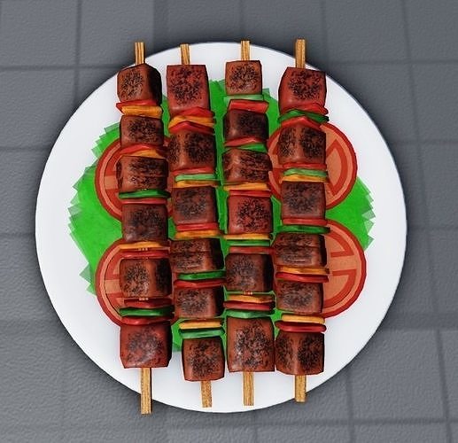 Grilled Shish Kebab 3D Model Low-poly 3D model 4