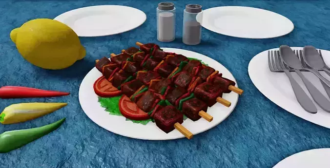 Grilled Shish Kebab 3D Model Low-poly 3D model