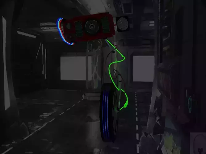 red steel robot with three modules