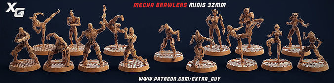 Mecha Brawlers 32mm 3D Printable 15 assets Unsupported 3D print model