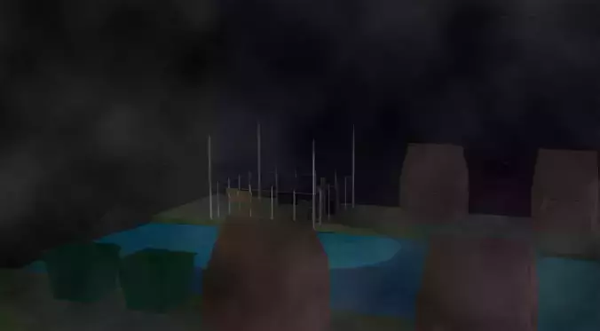 A small gloomy village with a cemetery and abandoned houses