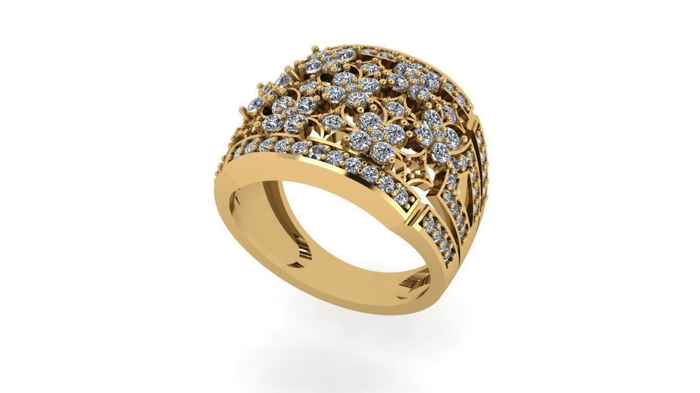 rings gold flower ring with diamonds 3D print model_10
